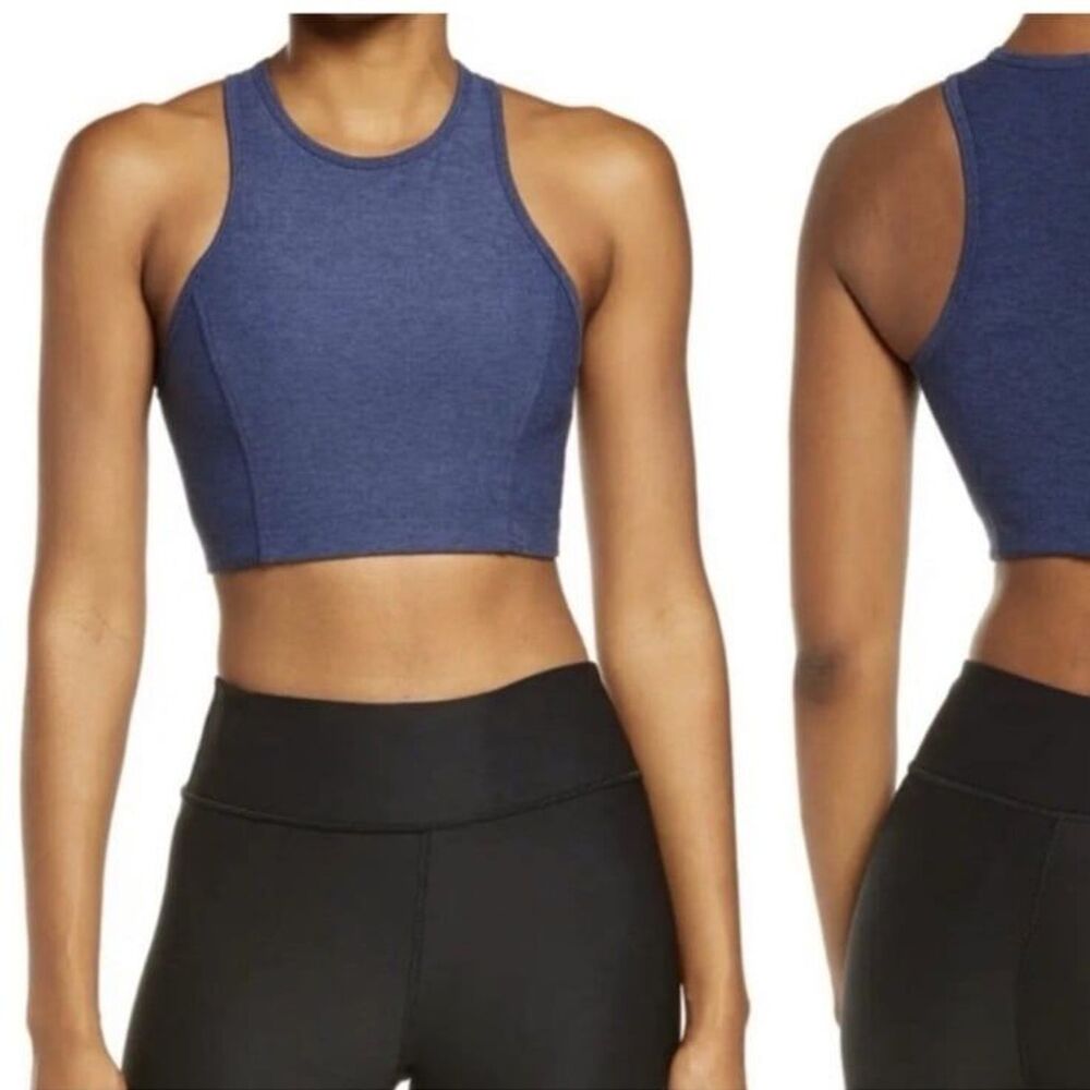 Outdoor Voices Women's Athena High Neck Crop Top Sports Bra Blue Size XS